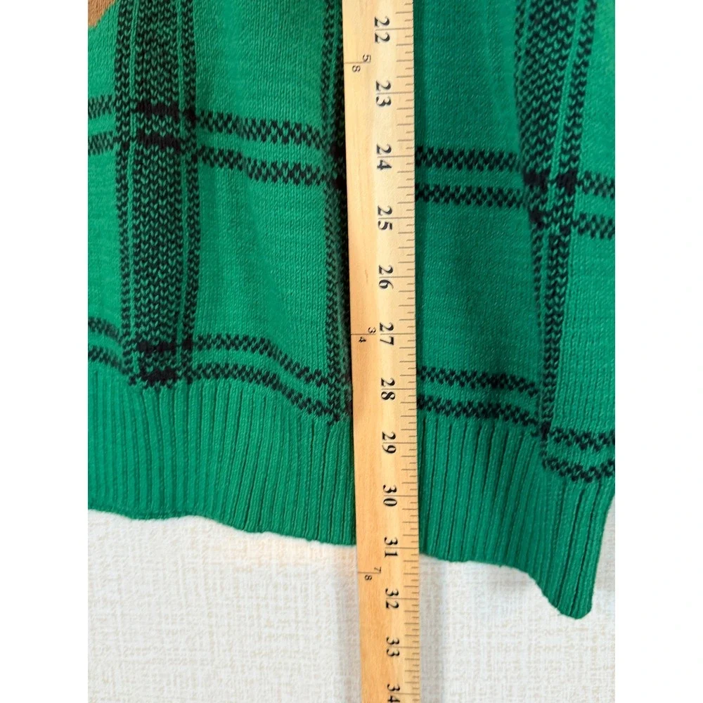 Ugly Christmas Sweater Co Reindeer Peppermint‎ Plaid Knit Pullover Green 3XB